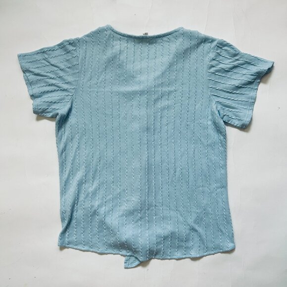 Weatherproof Vintage Short Sleeve V-neck Button Up Tie Front ShIrt Size S Blue - Picture 6 of 9